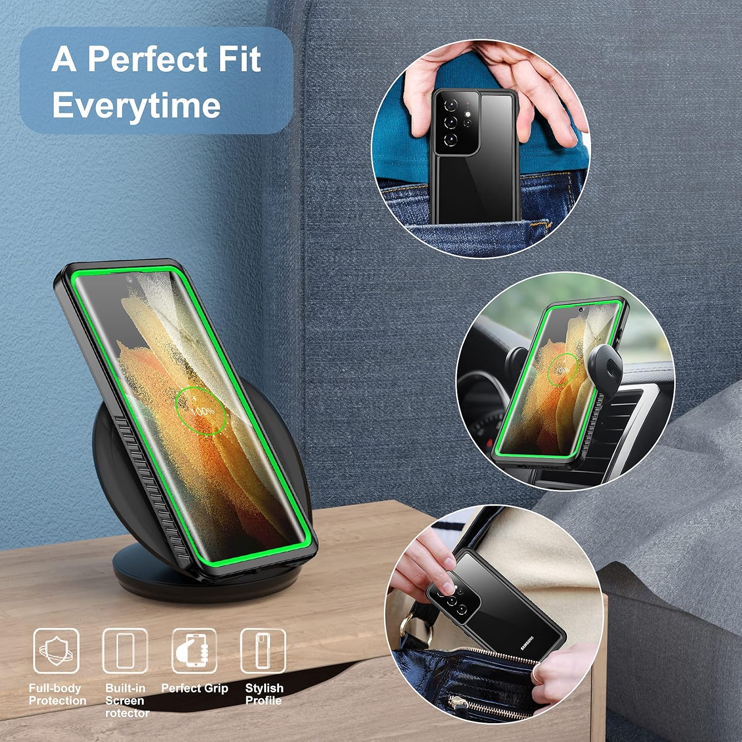 Temdan Samsung Galaxy S21 Ultra Waterproof Case, Built-in Screen Protector Full Heavy Duty Protection Shockproof Anti-Scratched Rugged Cases for Samsung Galaxy S21 Ultra 6.8" 2021 Green