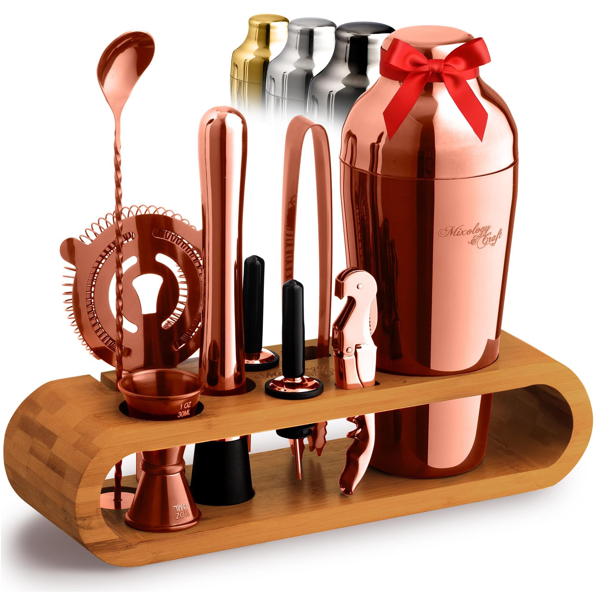 Mixology & Craft Cocktail Shaker Set: 10-Piece Bartender Kit with Stand | Complete Cocktail Kit Gift Set | Top Bartender Gifts for Men & Women | Leak-Proof Design (Copper)