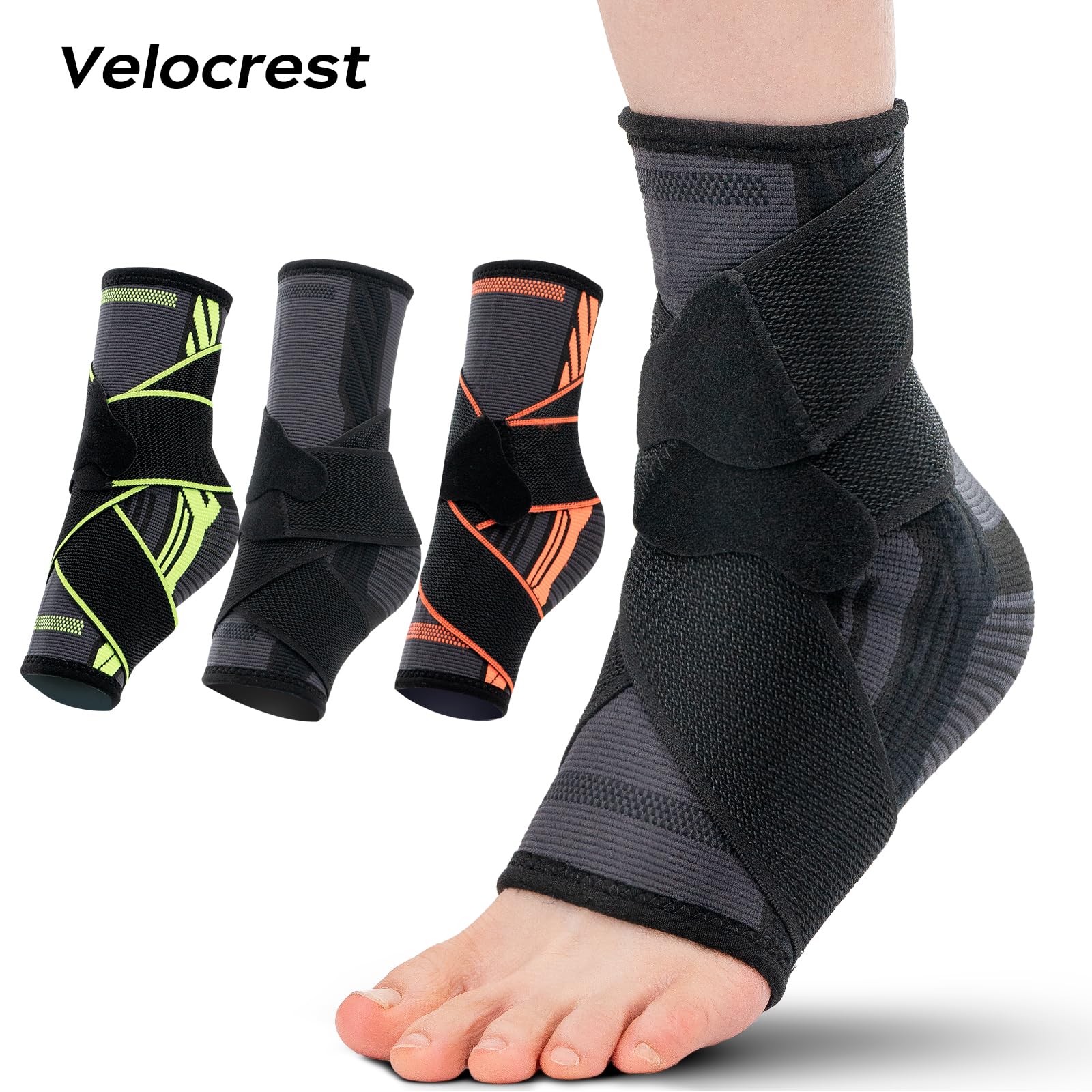 Velocrest Unisex Ankle Brace with Compression Support Sleeve – Pain Relief for Sprains, Swelling, and Arthritis – Perfect for Athletes, Runners, Hikers, and Everyday Support.