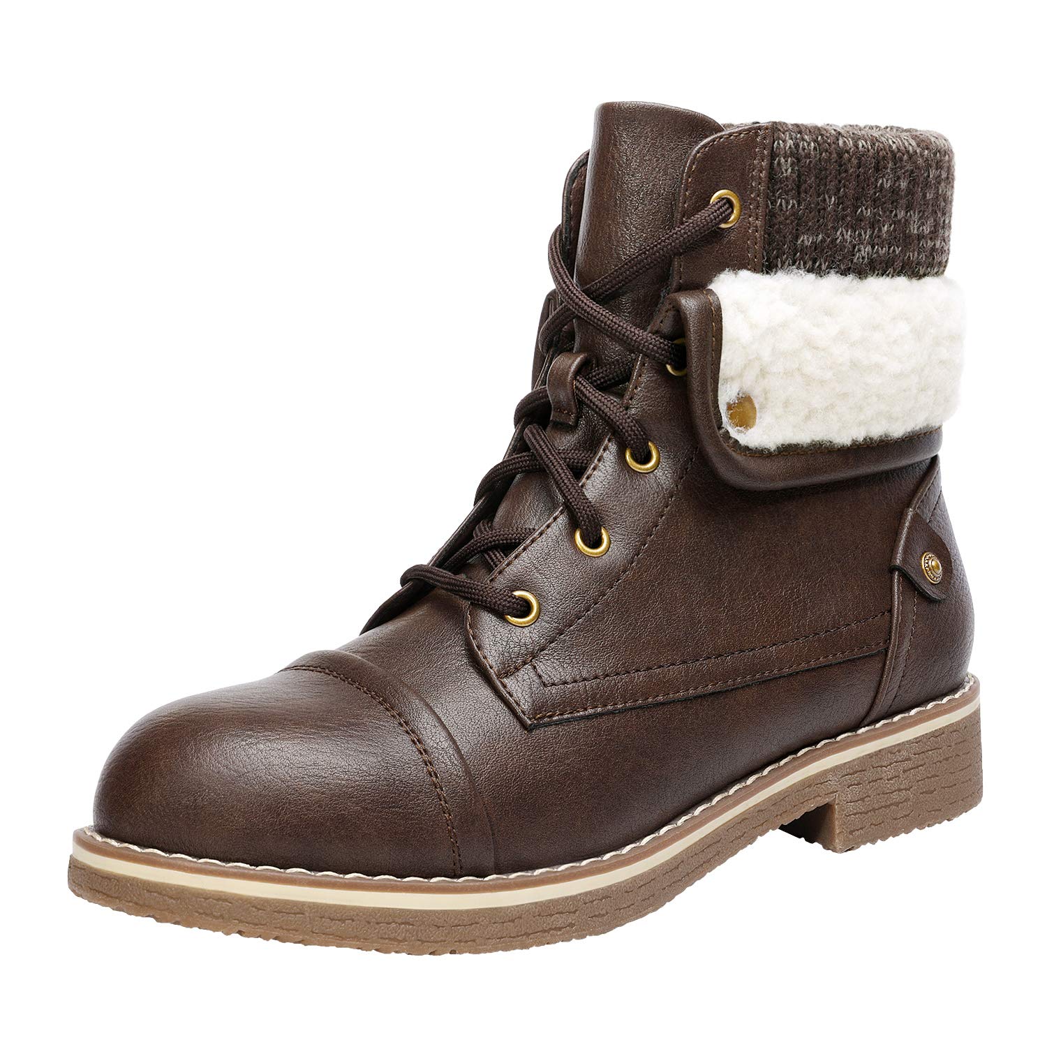 DREAM PAIRS Womens Lace Up Black Combat Boots Low Heel Winter Ankle Booties Size 8 BM (US) Furtrek