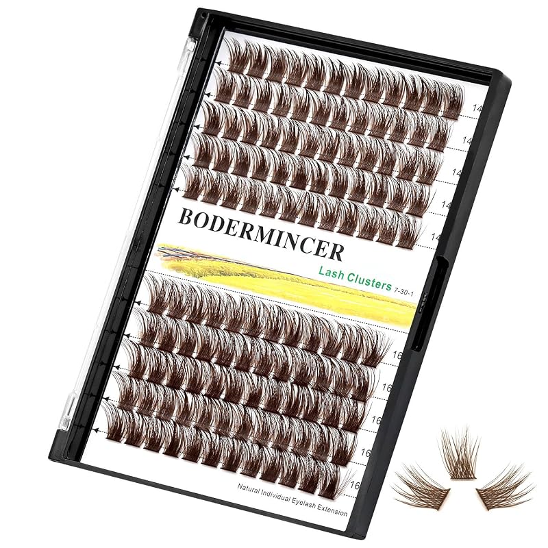 Cílios postiços em pequenos tufos Bodermincer M01, curvatura D, marrom, 14 mm + 16 mm, pacote com 120 unidades