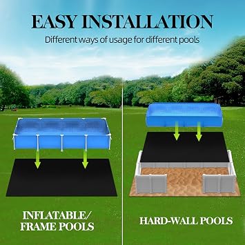 12 x 24 Foot Rectangle Pool Liner Pad for Above Ground Pools, Under Pool Mat Prevents Puncture, Weed Barrier, Extend Liner Life, Black
