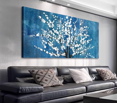 arteWOODS Lienzo decorativo para pared, diseño de flores blancas, cuadros de flores de ciruelo para decoración de pared de sala de estar, fondo