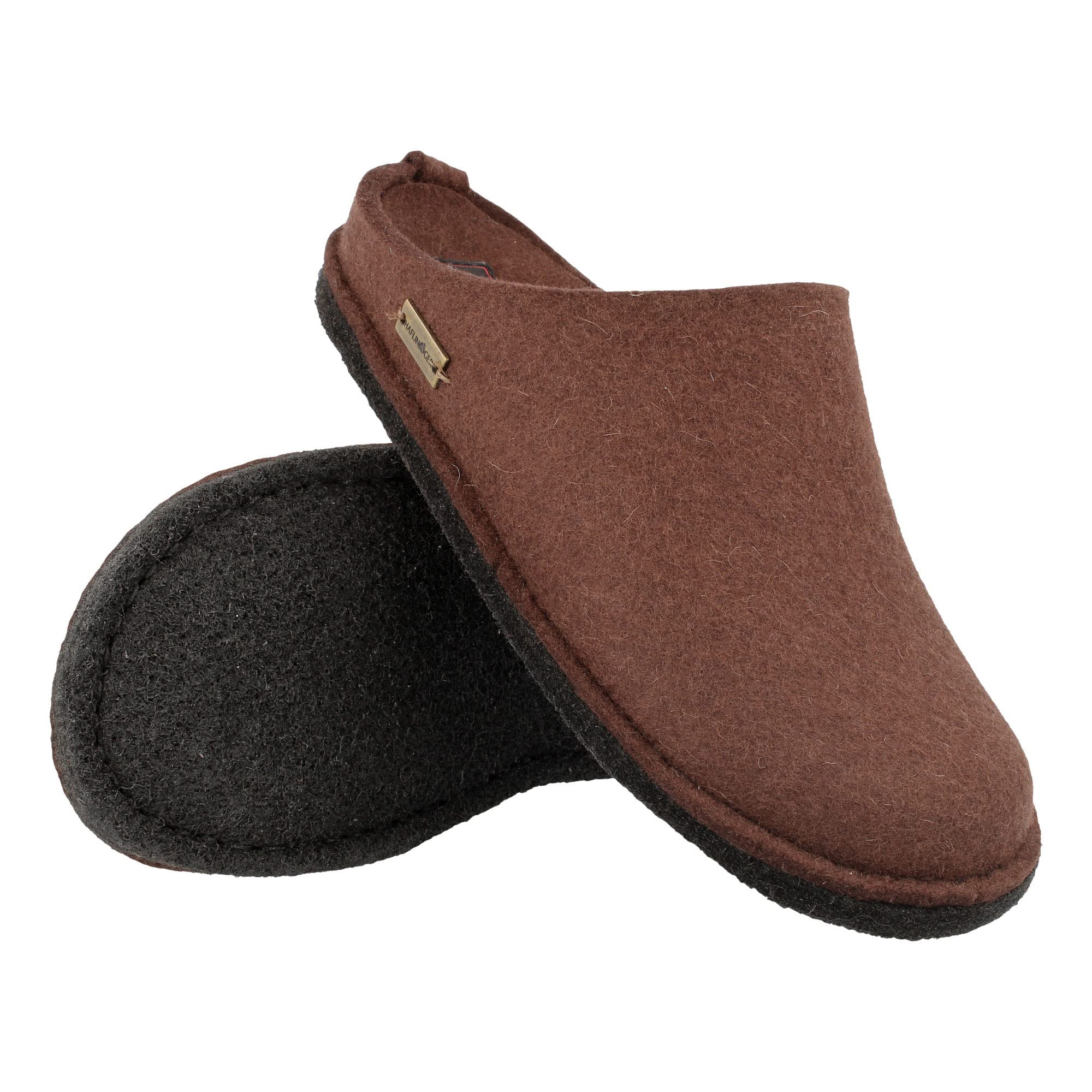 HAFLINGER Flair Soft pantofle filcowe z filcu wełnianego kapcie kawa (65) rozm. 48, kawa, 48 EU