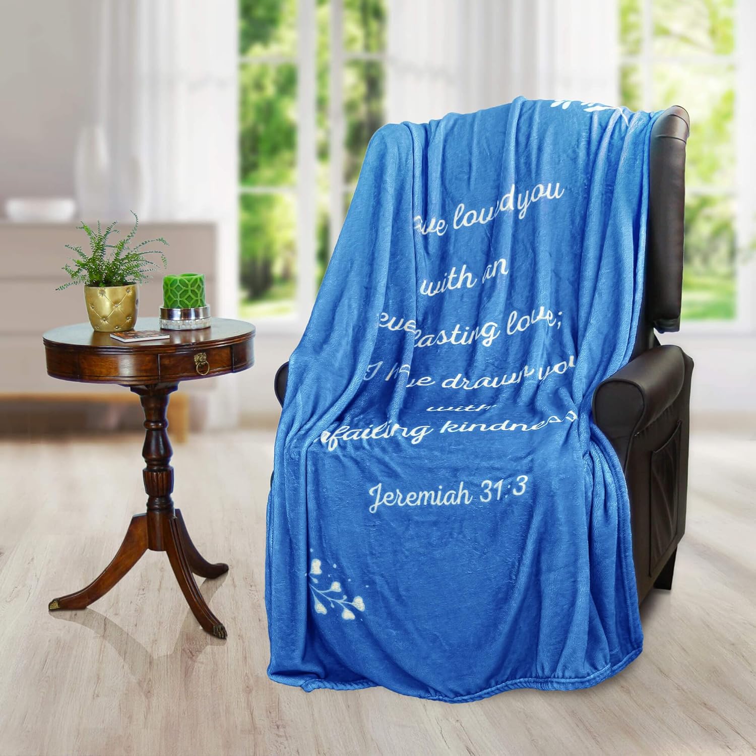 Scripture Blanket Soft Prayer Blanket with God's Love Verse from Jeremiah 31:3 - Blue 50"x65" Inspirational Bedspread - Lightweight Flannel Fleece Bible Verse - Image 4