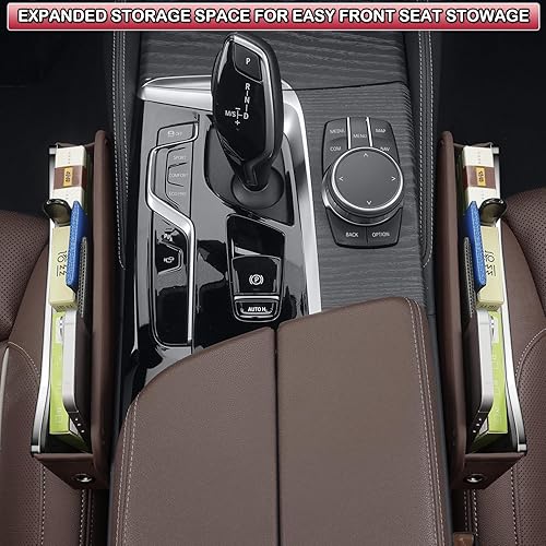 Miniatura 7 de HOLDCY Organizador de espacio para asiento de automóvil, almacenamiento de asiento de bolsillo lateral para consola de cuero, accesorios elegantes y