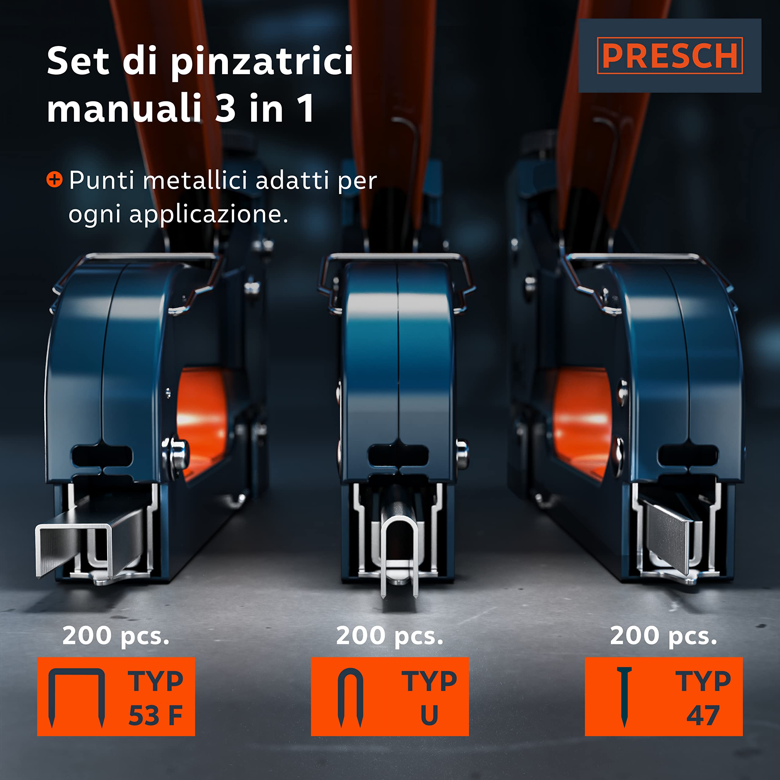 Presch Set Graffatrice Manuale 600 pz. - Fissatrice manuale con 600 graffette per legno, tessuto, mobili e cartone catramato - Attrezzo professionale