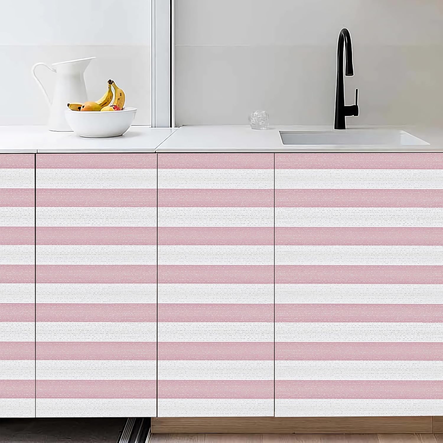 Pink Stripe Peel and Stick Wallpaper A Set of 15.7" x 472" Pink and White Self-Adhesive Wallpaper Removable Waterproof Contact Paper for Cabinets,Bedroom,Nursery,Accent Wall