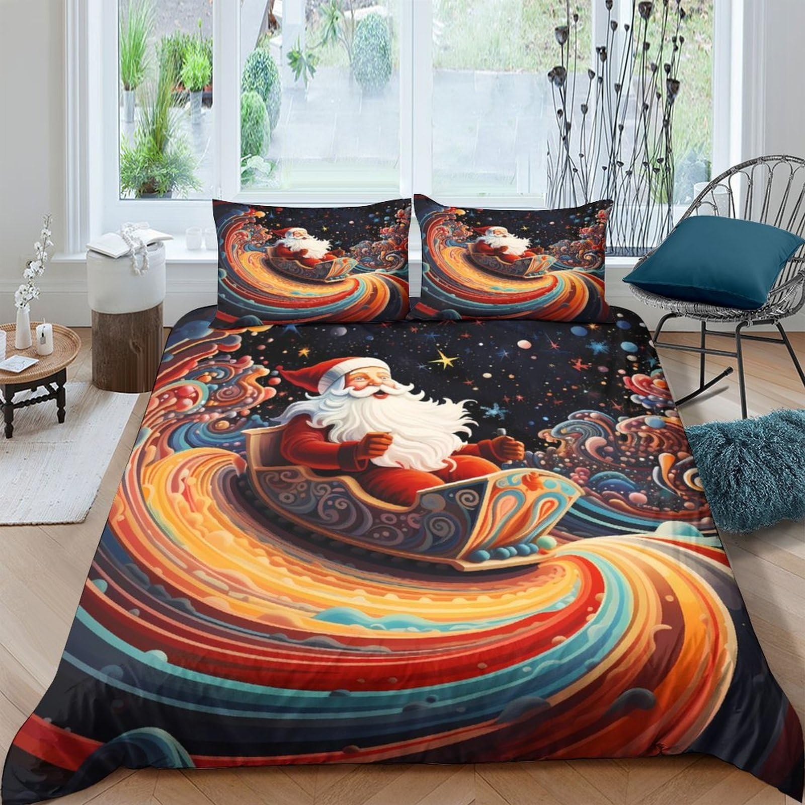 Taie de couette lavable Père Noël 3D microfibre légère anti-plis