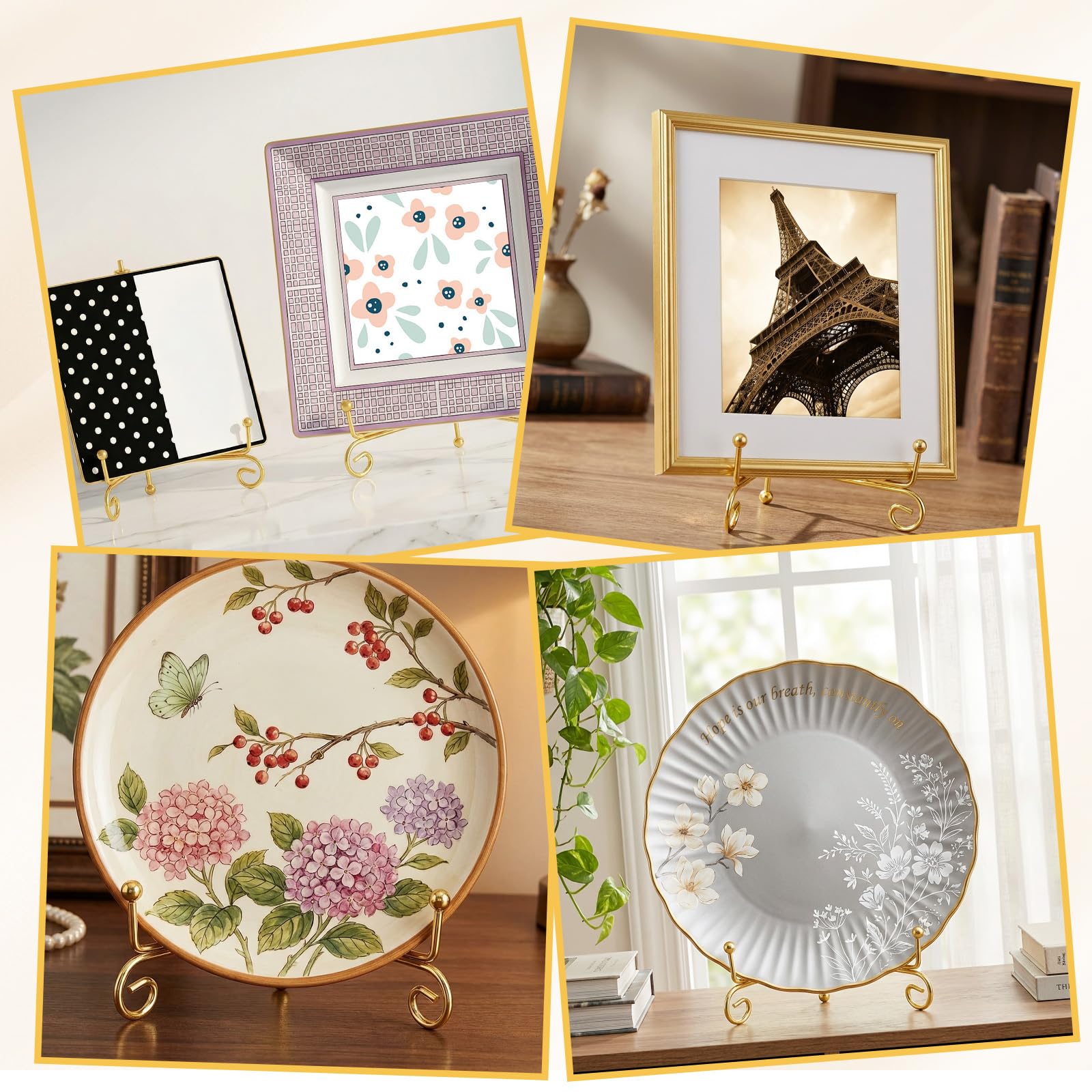 HJZHII 2 Stück Tellerständer 10cm, Gold Teller Ständer Metall Deko Tellerhalter Klein Aufsteller Tischstaffelei Tellerhalter Metall Plate Holder Display Plateholder für Kunst Teller Foto Bild Küche, Haushalt & Wohnen