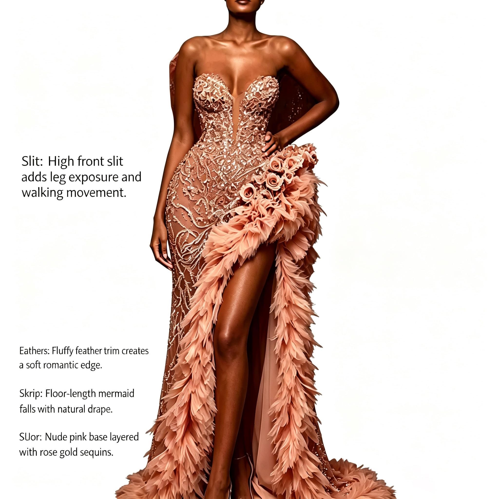 Abito da Sera da Sirena Elegante da Donna con Paillettes E Tulle