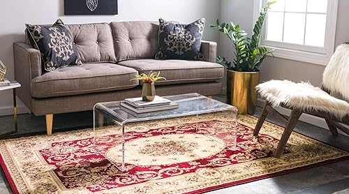 Miniatura 2 de Unique Loom - Alfombra clásica tradicional, colección Versalles, Polipropileno, RojoVerde