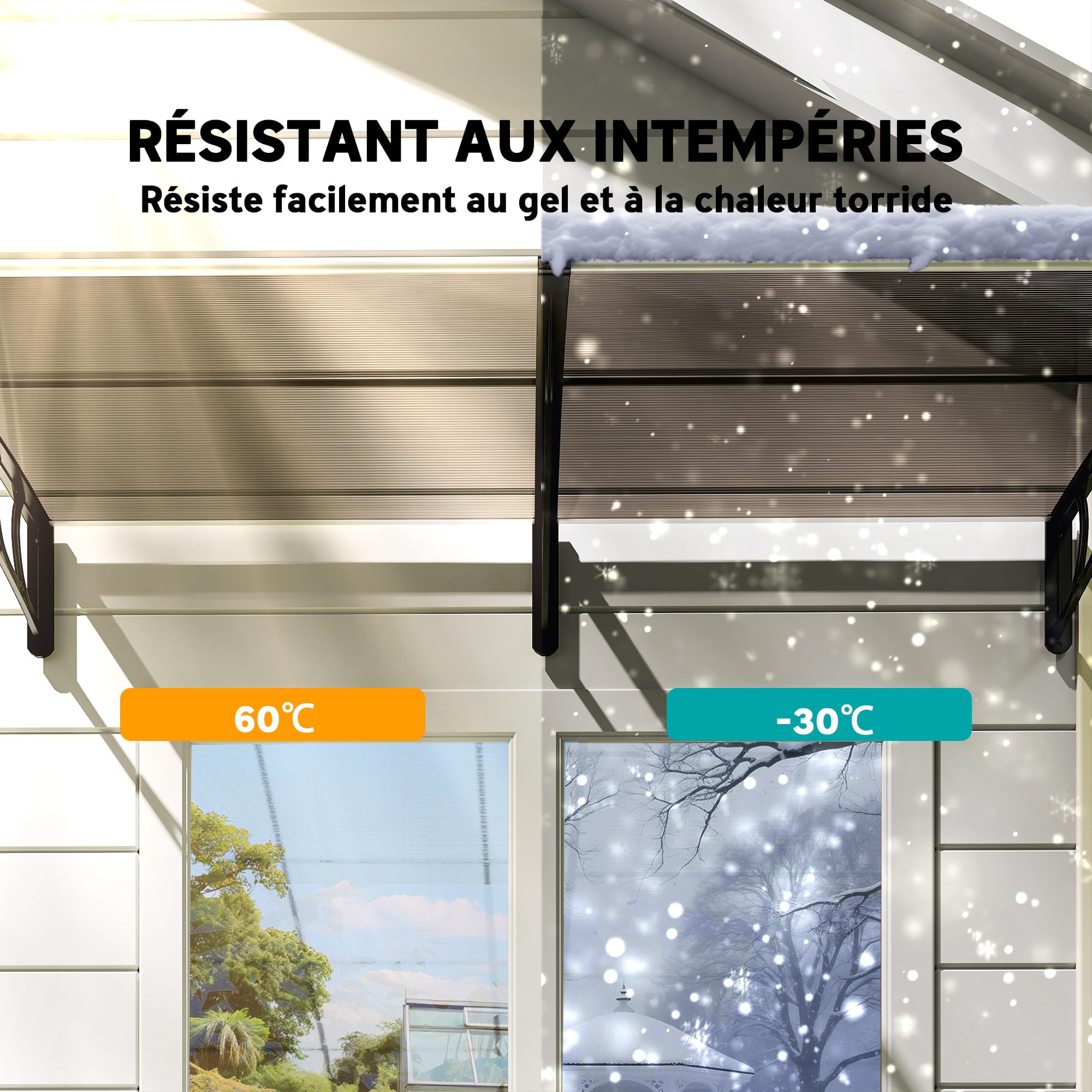 Outsunny Auvent de Porte d'entrée, Toit Marquise de Porte Exterieur en Polycarbonate et Profil Aluminium, Protection Contre la Pluie et UV pour terrasse, Balcon, 200x96 cm, Marron