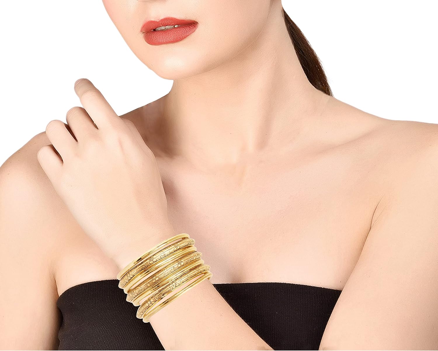 Touchstone Indian Bollywood Fashion Pretty Workmanship Zigzag Braided Mesh Work Peeled Hammered Assorted Patterns Gorgeous Bracelets Bangles In Gold Or White Tone For Women. - Image 2