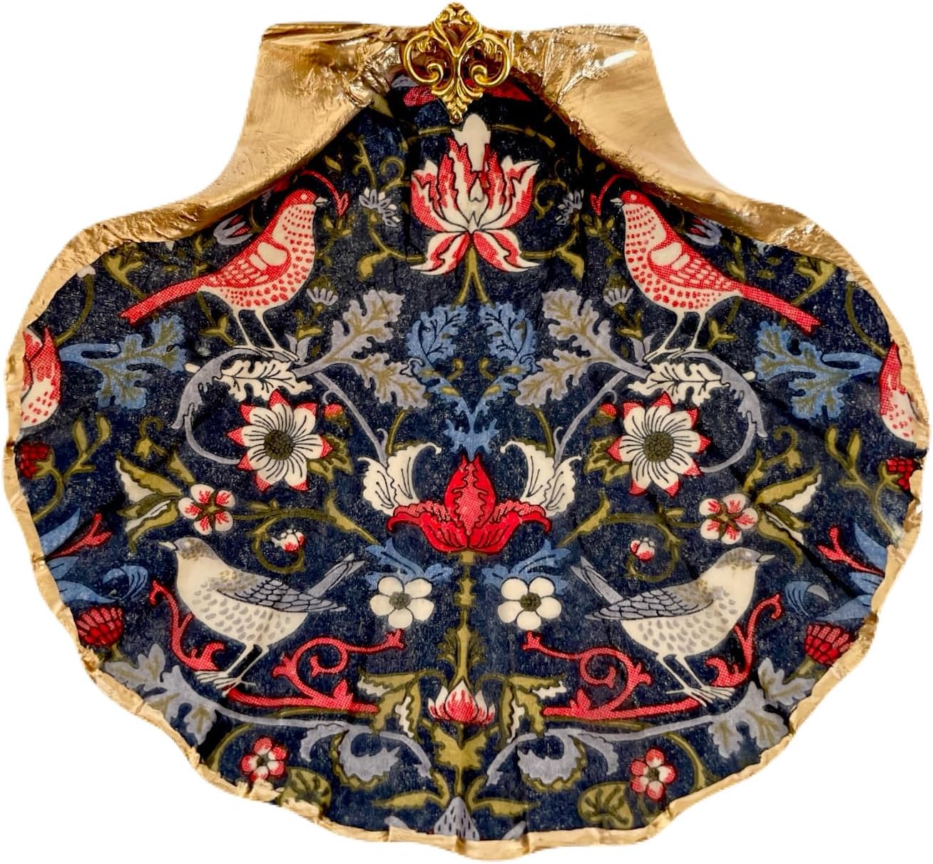 William Morris Shell Jewelry Tray Gifts for Women, Handmade Ring Dish Room Decor Organizer Candle Holder for Mom Birthday/Wedding Valentines Mothers Day Best Mom Graduation Gift (Strawberry Thief)