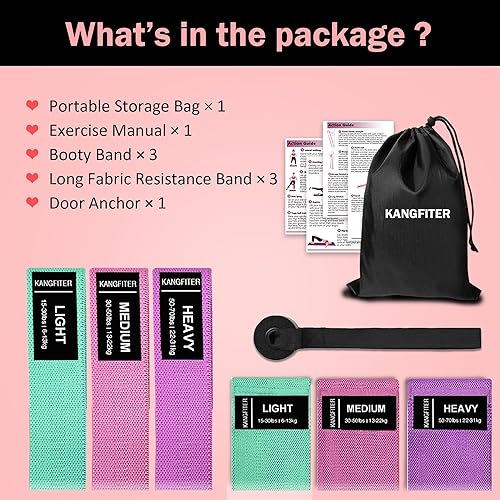 Miniatura 7 de Long and Short Fabric Resistance Bands with Door Anchor 7 PCS, Non-Slip Stretch Booty Bands for Working Out Women & Men, Loop Exercise Elastic Bands
