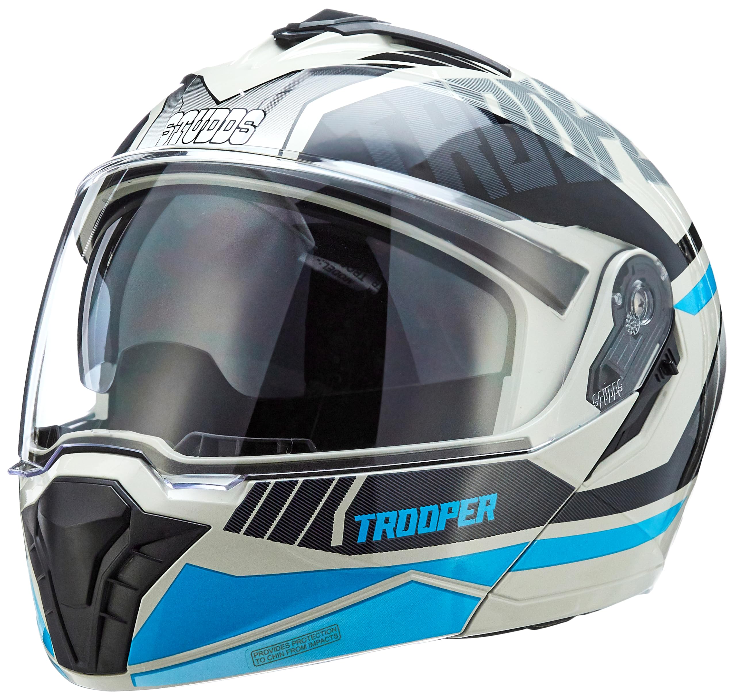 STUDDS Trooper DV D1 ISI Certified Gloss Finish Flip-up Full Face Helmet for Men and Women Grey N1 M-image-13