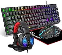 Vista 1 de Teclado y mouse para juegos, auriculares, alfombrilla de mouse, combo todo en uno para jugadores de PC y usuarios de Xbox y PS4