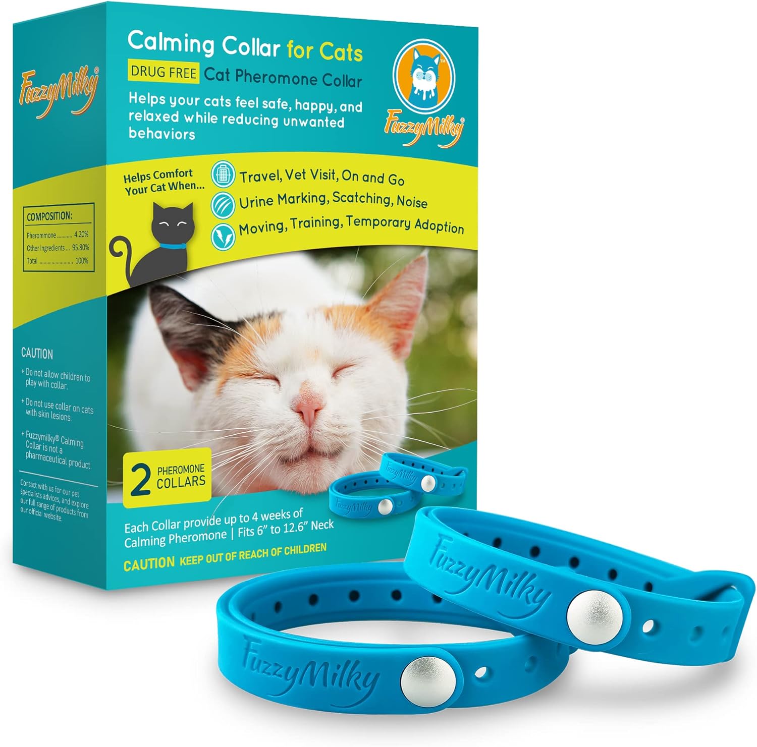 Fuzzymilky Cat Calming Collars 2 Packs Cat Collar