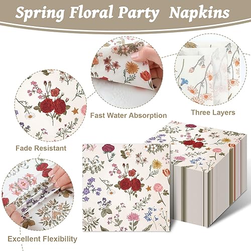 Miniatura 284 de 96 piezas de suministros de fiesta de cumpleaños florales de cumpleaños, platos de papel, servilletas, flores de oro rosa, decoraciones de fiesta