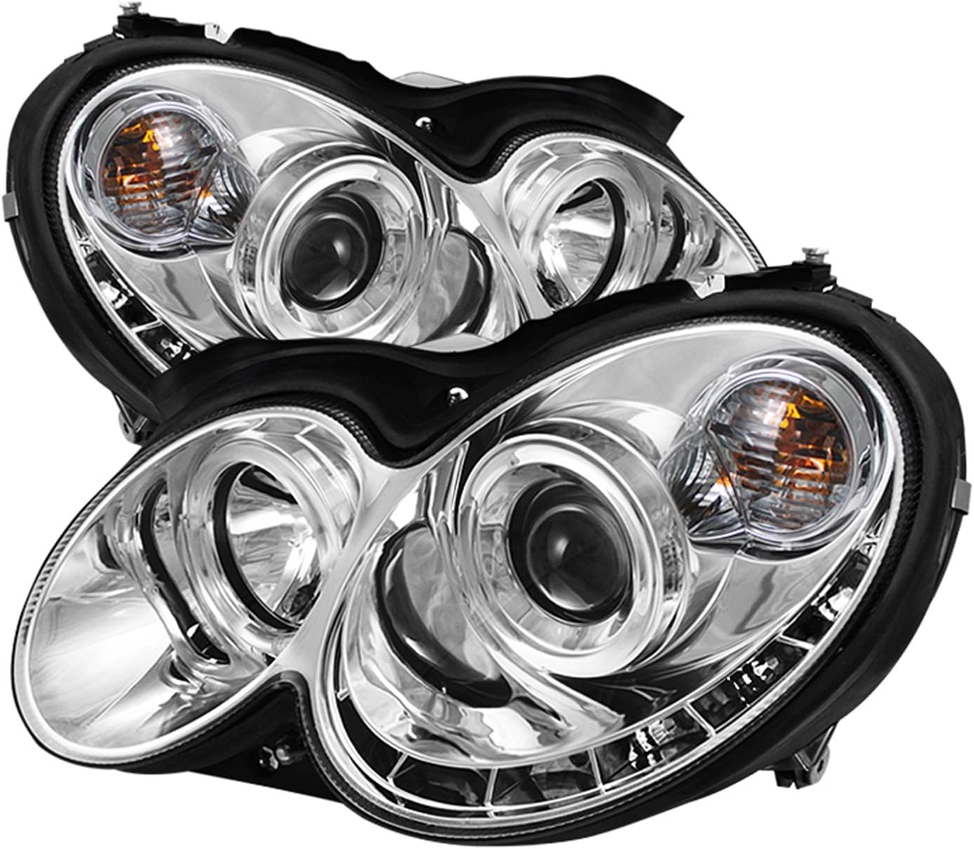 Pair of Spyder Projector Headlights with LED Halo and DRL in Chrome finish