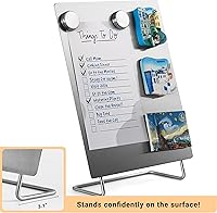 Vista 2 de Tablero de anuncios magnético con soporte, pequeño tablero de notas de borrado en seco, caballete de metal de mesa para exhibición magnética, 10 x 8