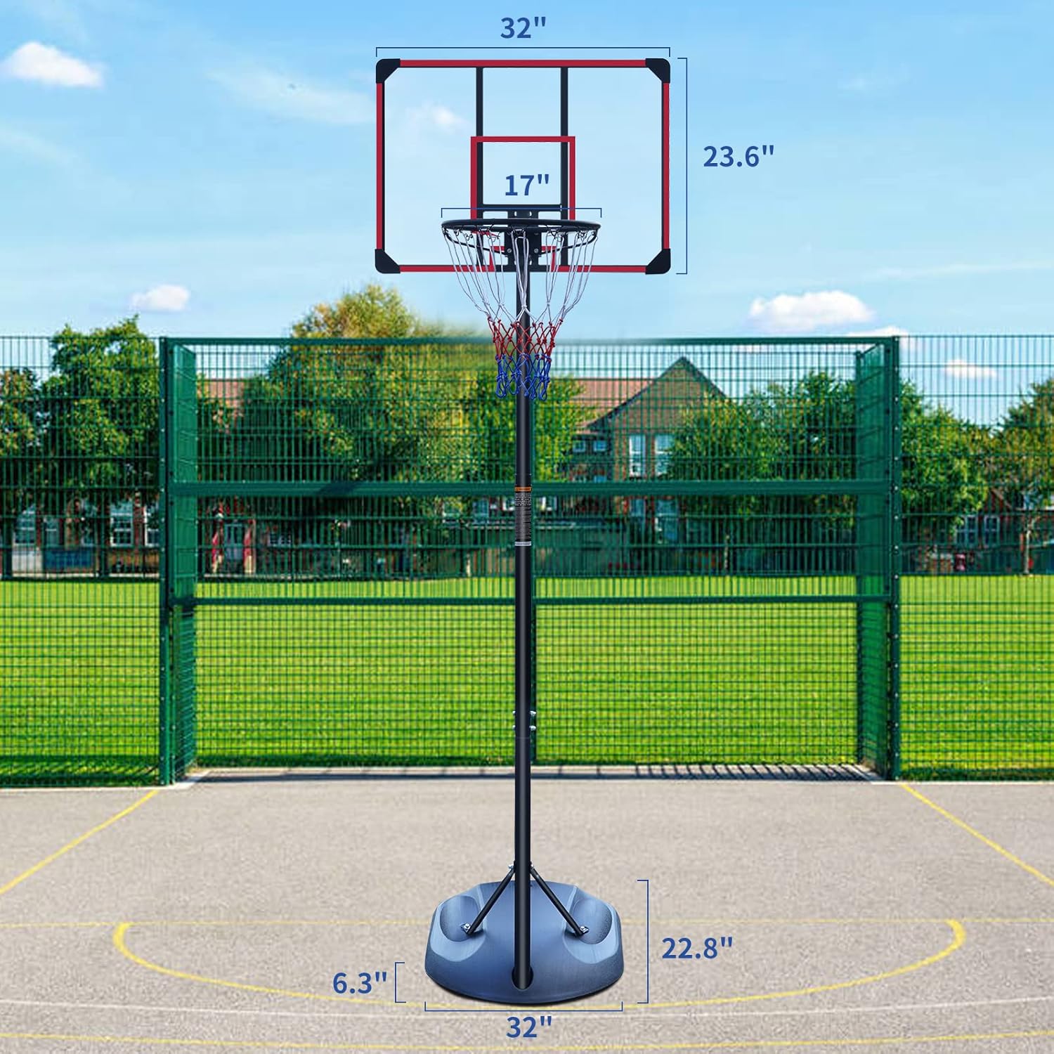 HaoKang Portable Basketball Hoop Ajustable Height 7.5-9.2ft Free Standing Basketball Goals with Background Wheels System Indoor Outdoor, Black-red : Sports & Outdoors