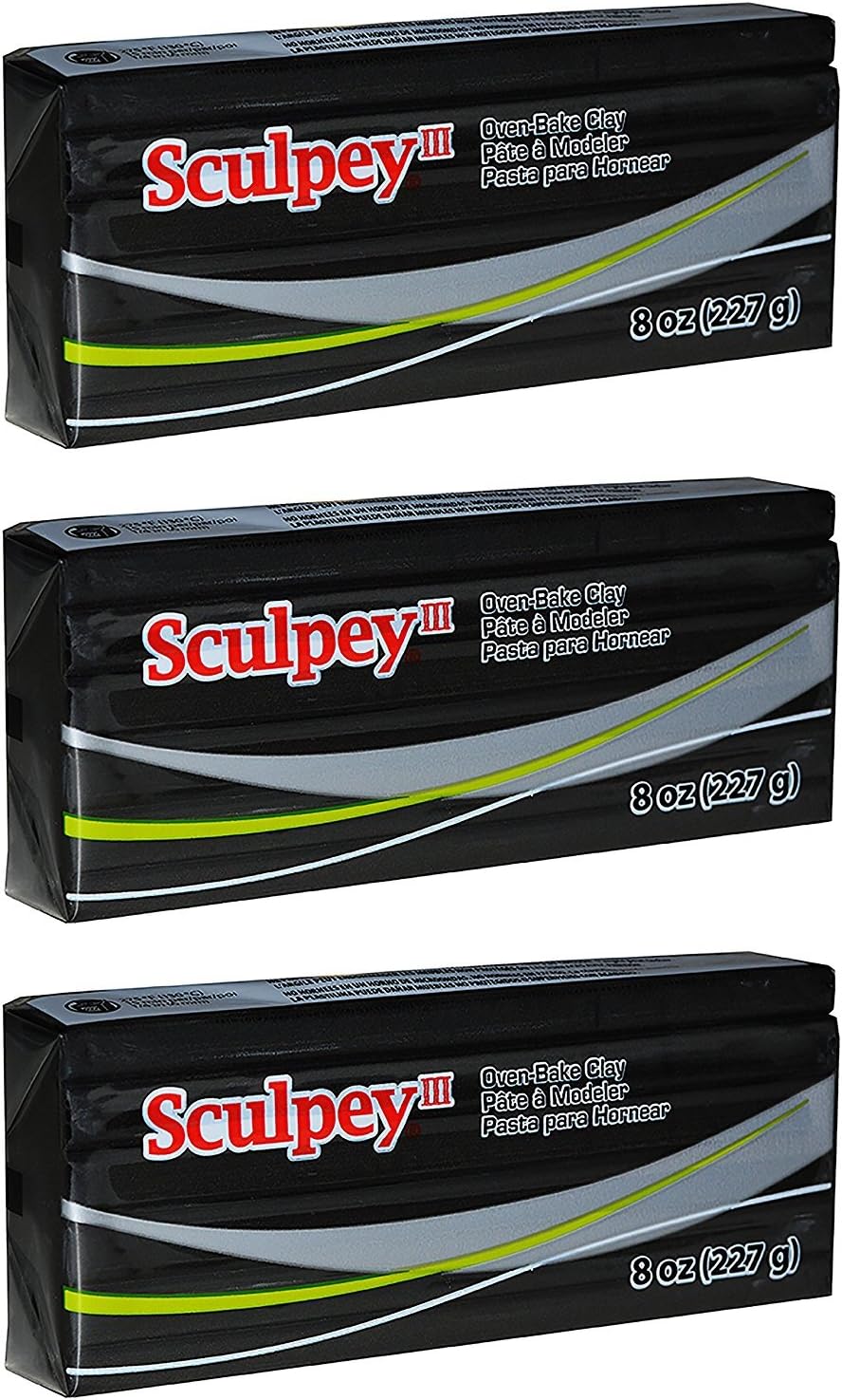 Sculpey III Oven Bake Clay, 8 Ounces, Pack of 3, Black