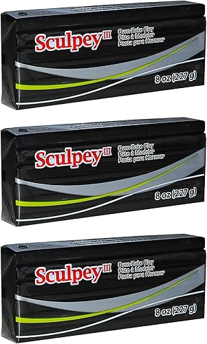 Sculpey III - Arcilla para hornear para horno, 8 onzas, paquete de 3, color negro