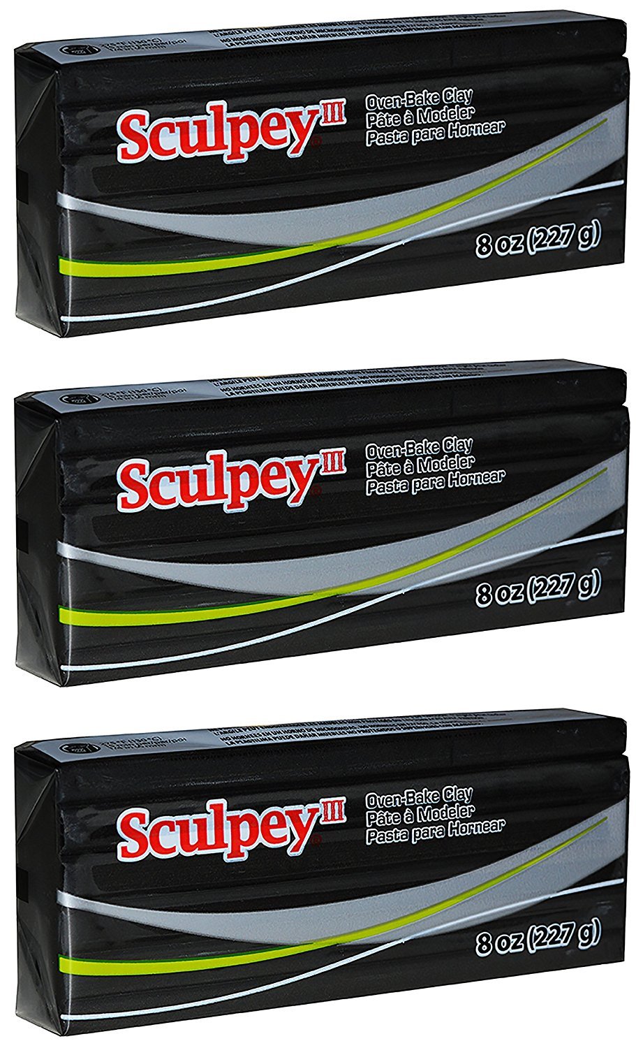 SculpeyIII Oven Bake Clay, 8 Ounces, Pack of 3, Black