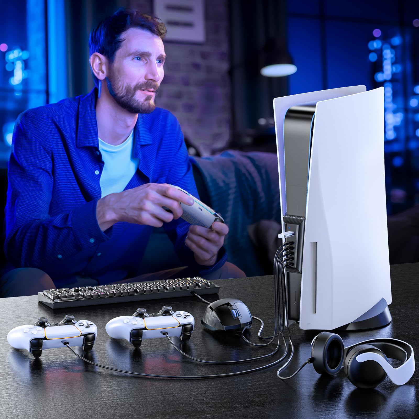 PS5 Lüfter und PS5 USB Hub mit 6 USB Anschlüsse, PS5 Kühler mit PS5 USB Erweiterung, PS5 Lüfter Kühler mit 3 Stufig PS5 Kühlung für PS5 Digital & Disk und PS5 Zubehör