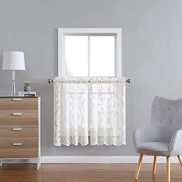 Knitted Lace - Medallion Design with Scalloped Bottom - Rod Pocket - 60" Wide 30 Inch Each - 24" Long 2 Lace Tiers 30 X 24, Ivory