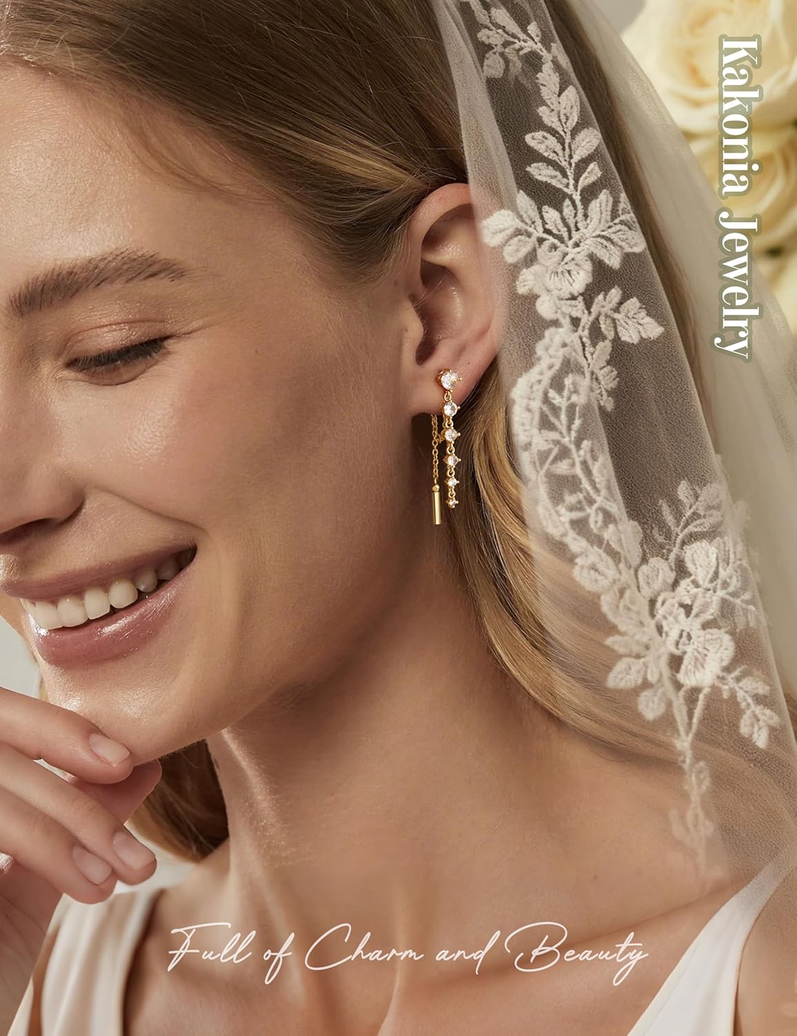 Kakonia 14K Gold Plated 925 Sterling Silver Posts Dangle Earrings for Women Hypoallergenic Pearl CZ Drop Earring Dainty Trendy Simple Long Dangling Threader Earrings for Women Jewelry Gifts - Image 4