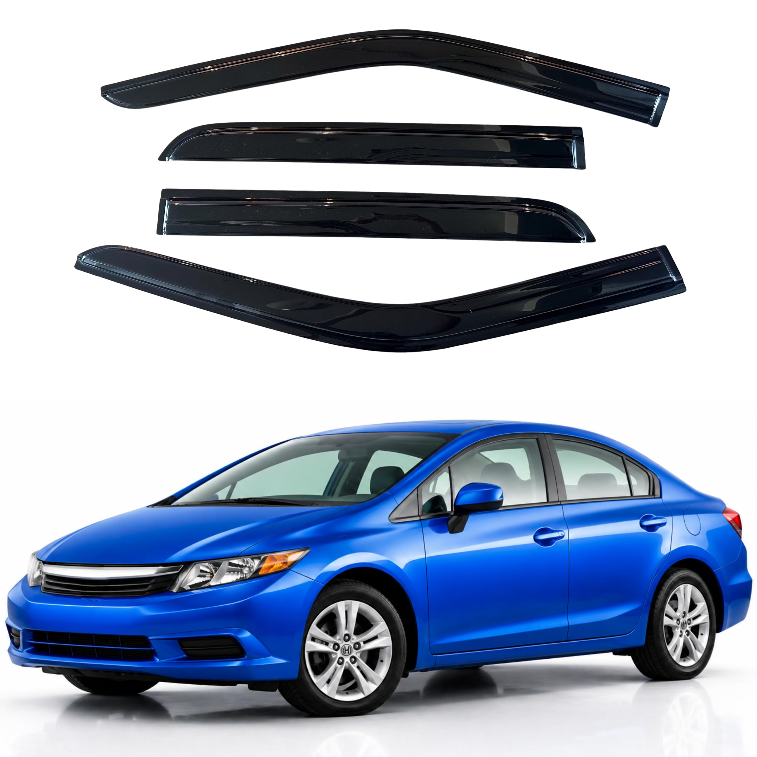 IG Window Visors Fit for 2012-2015 Honda Civic, Out-Channel Rain Guards Vent Wind Deflectors 4PC, Car Accessories for 12-15 Civic (Sedan Only)