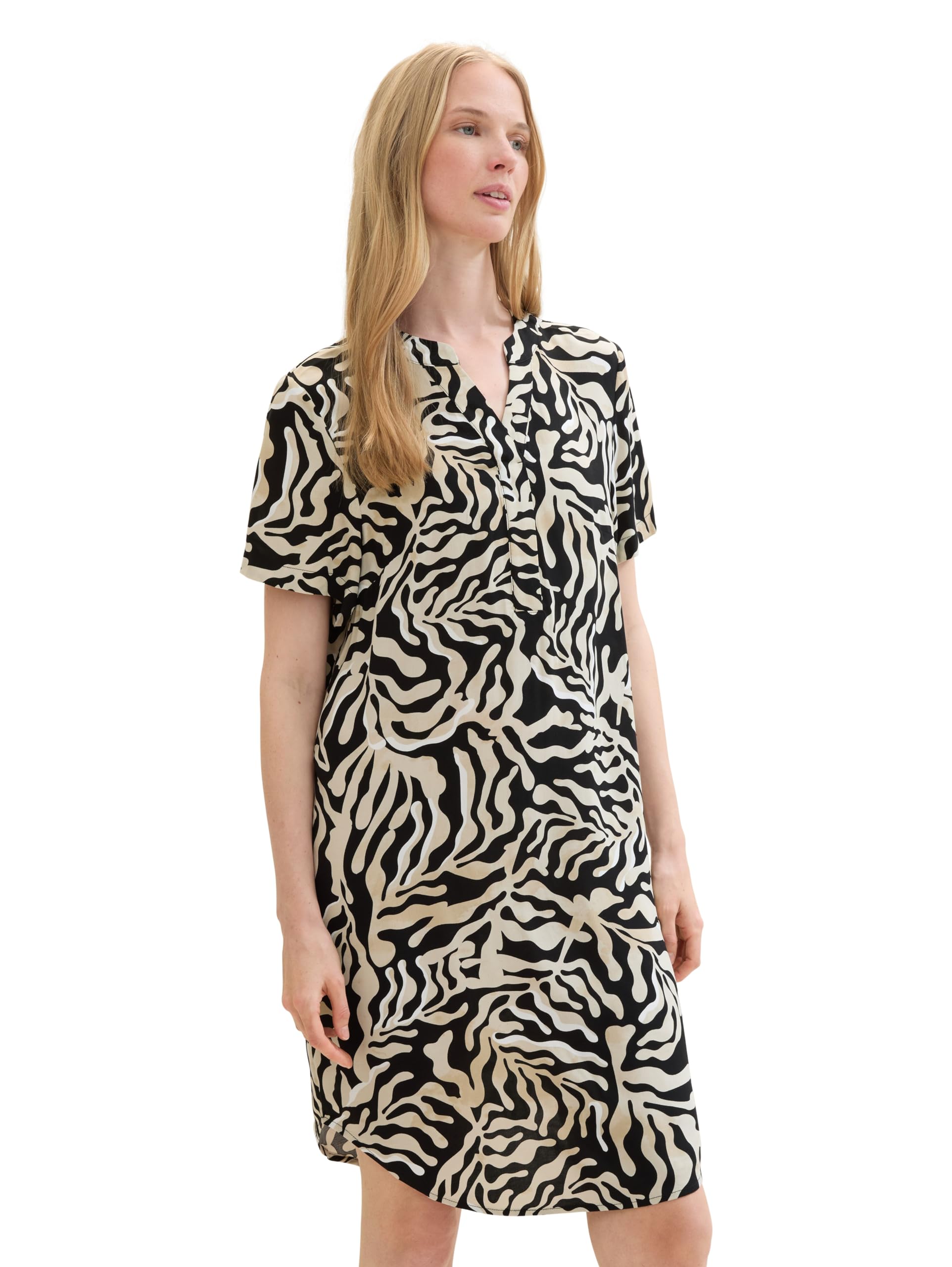 TOM TAILOR Women's Basic Short Sleeve Dress with All-Over Print