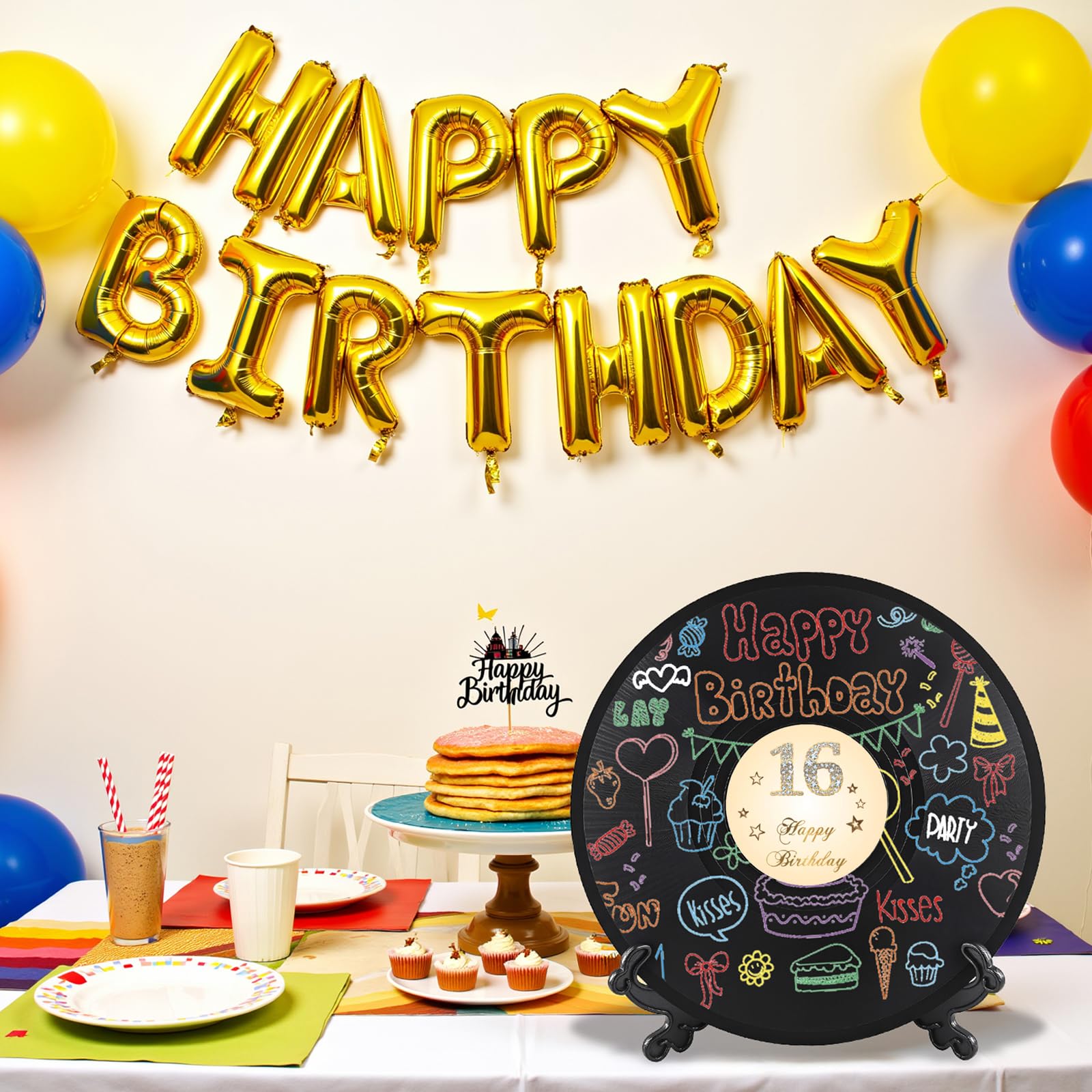Płyta winylowa 'Sweet 16 Birthday' dekoracje 38 cm x 11,15 cm, dekoracje na 16. urodziny, przyjęcie, plakat, alternatywa dla księgi gości na 16. urodziny, świetny prezent dla dziewcząt lub chłopców