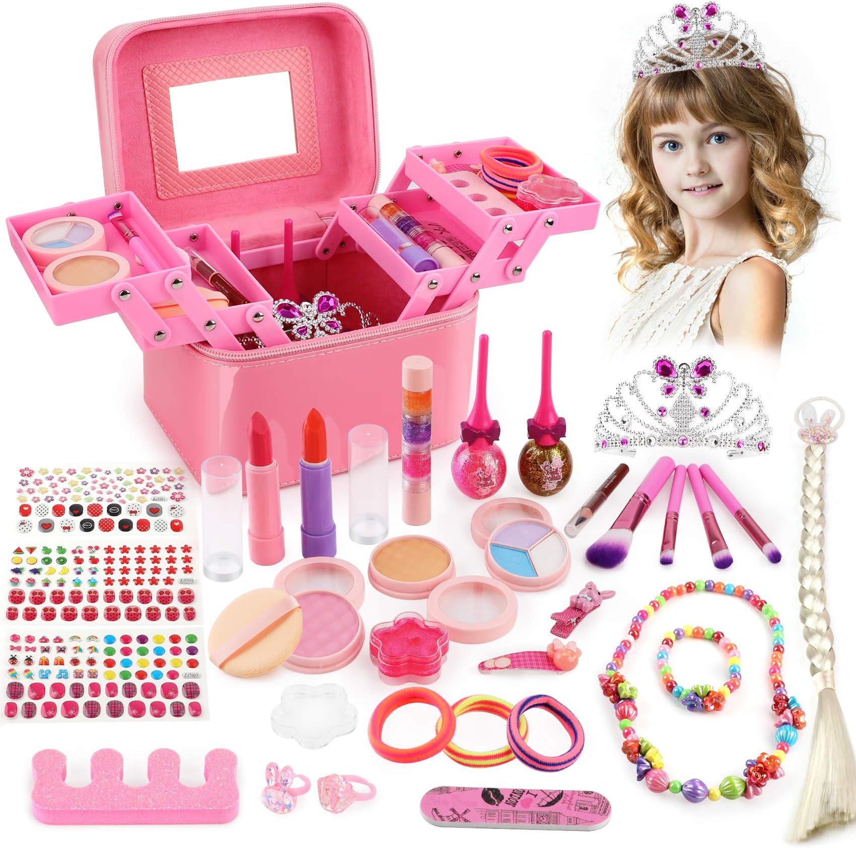 balnore 36 Pcs Kids Makeup Kit for Girl, Washable Kids Makeup kit, Real Cosmetic Safe & Non-Toxic Kids Makeup Beauty Set for Girls Halloween Christmas Birthday Party Gift Toys