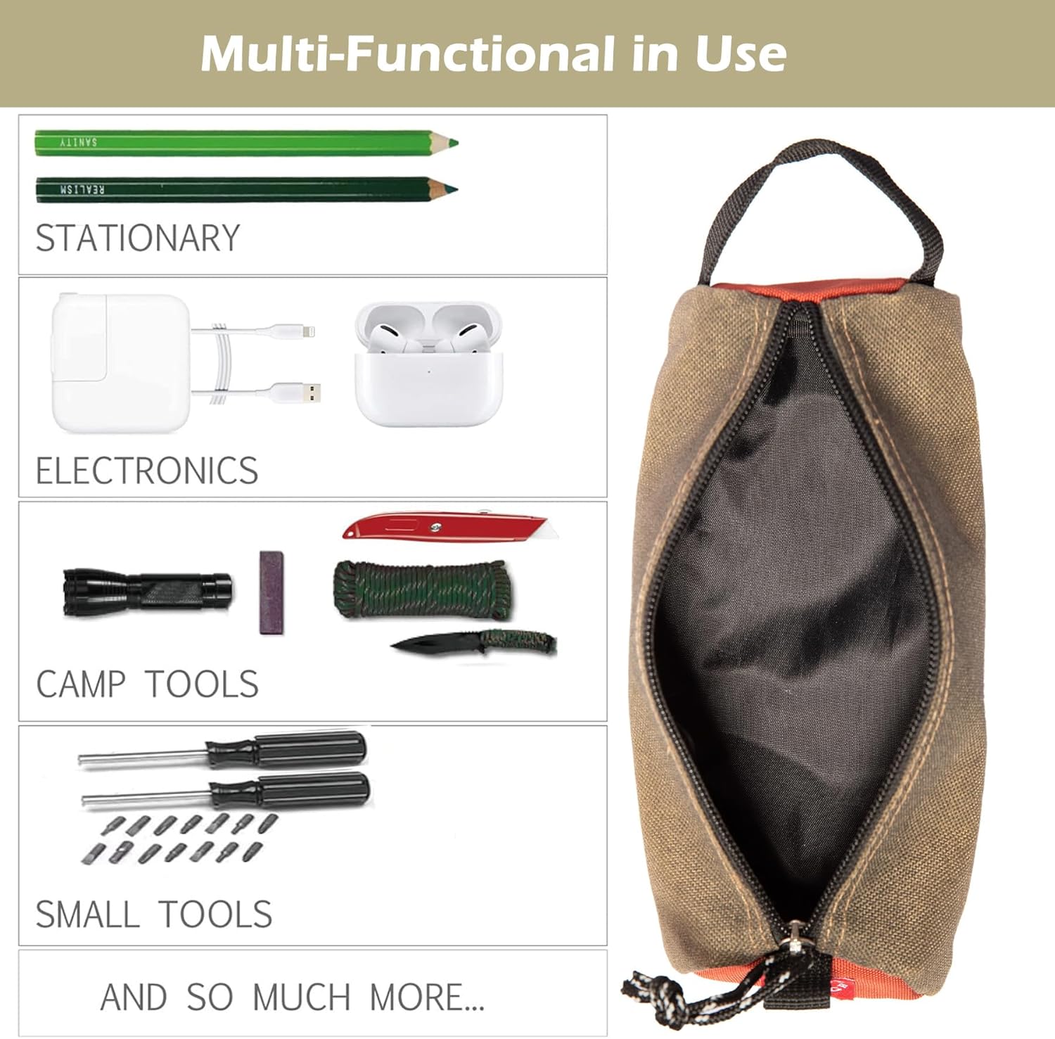 Rough Enough Small Pencil Pouch Case Bag Beige Cordura for Boys Girls Kids Adults School, Office, Art Supplies, Stationary
