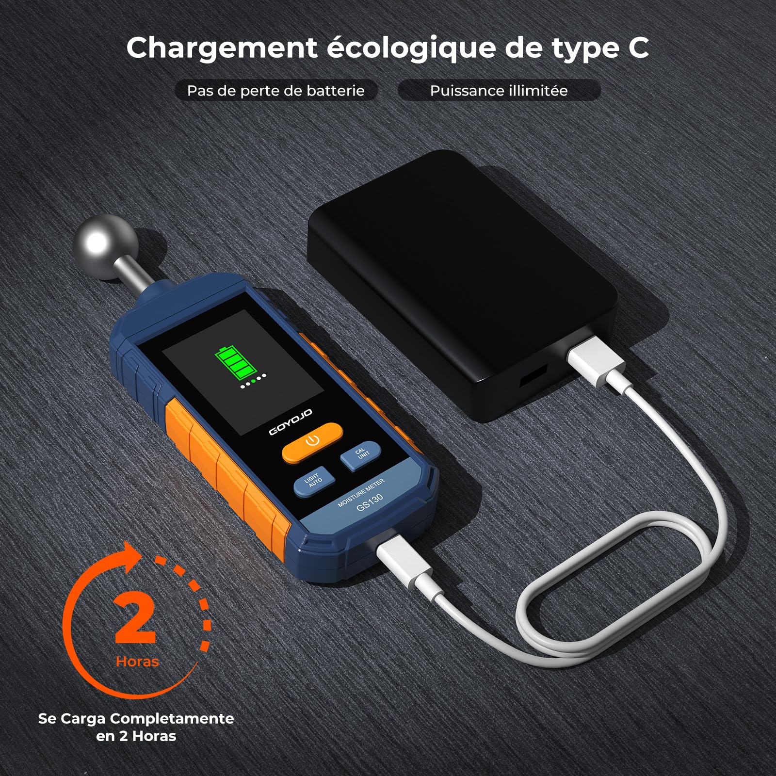 Testeur Humidité, GOYOJO Humidimètre Mural Rechargeable Avec Capteur à Bille de 5 à 40 mm, Analyses non Destructives pour Bois/Murs/Chantiers, Alarmes Réglables et Affichage de la Température