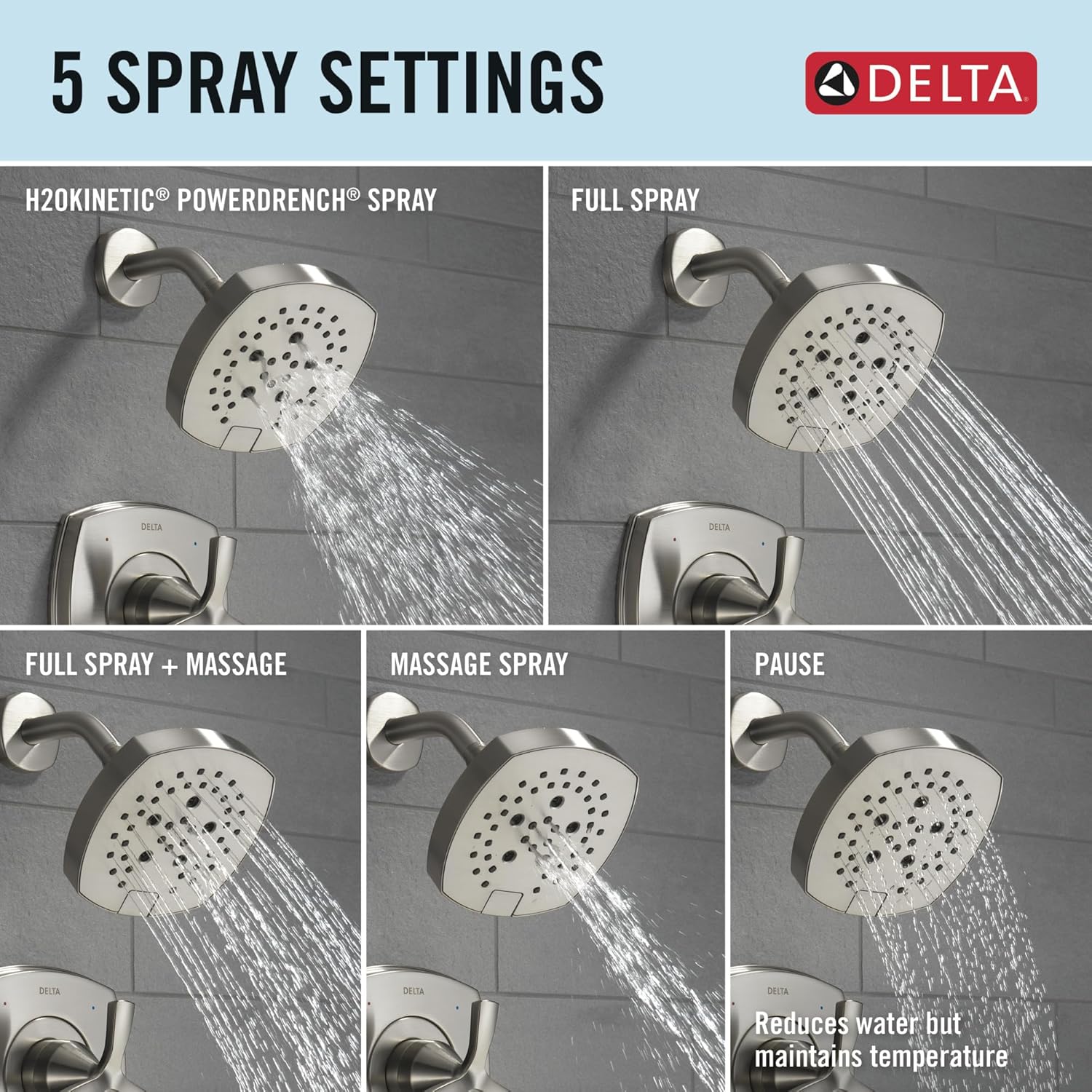 Delta Faucet Stryke 14 Series Single-Function Brushed Nickel H2Okinetic Tub Shower Faucet, Valve Trim Kit, Shower Handle, Delta Shower Trim Kit, Lumicoat Stainless T144766-SS-PR (Valve Not Included)