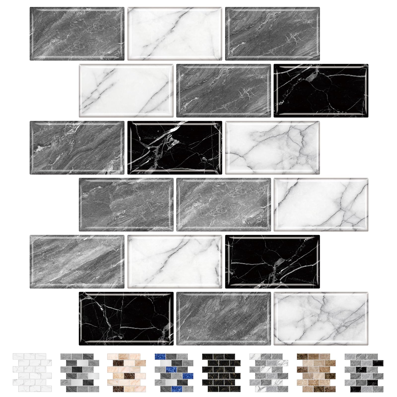 Autocollants dosseret de cuisine marbre blanc gris noir 10 feuilles 30,5 cm