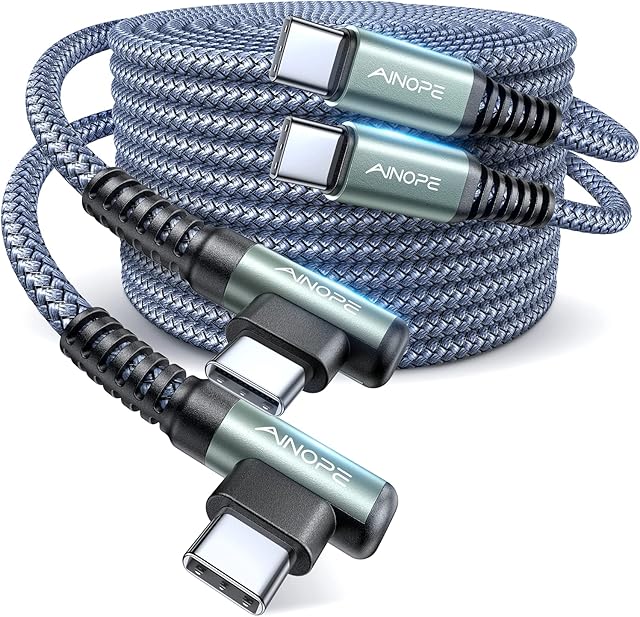 AINOPE [2-Pack 2M] USB C to USB C Charger Cable 60W, Type C to Type C Cable Right Angle, Compatible with Samsung Galaxy S21 S20,Note 20 Ultra10 9 8,MacBook Air/Pro 13'',iPad Mini 6/Pro/Air,Pixel
