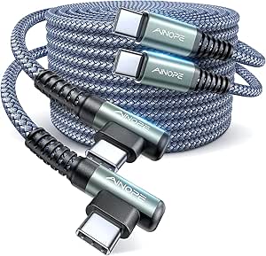AINOPE USB C Cable to USB C 60W 2-Pack 6.6ft Nylon Braided Type C Charger Fast Charging Right Angle USBC to USBC Cable Charger Cord for iPhone 16 Pro Max 15 Samsung S25 Ultra S24 iPad Pro MacBook