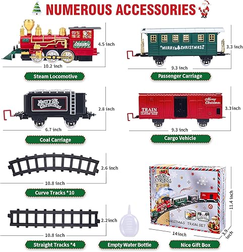 Miniatura 2 de OCHIDO Juego de tren de Navidad, juego de tren eléctrico con humo, luces y sonido, juego de tren de juguete para debajo del árbol de Navidad,