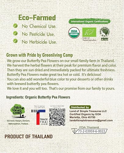 Miniatura 2 de Flores orgánicas de guisantes de mariposa, té azul de hojas sueltas de hierbas saludables, colorante alimentario natural, sin cafeína, 1.75 onzas