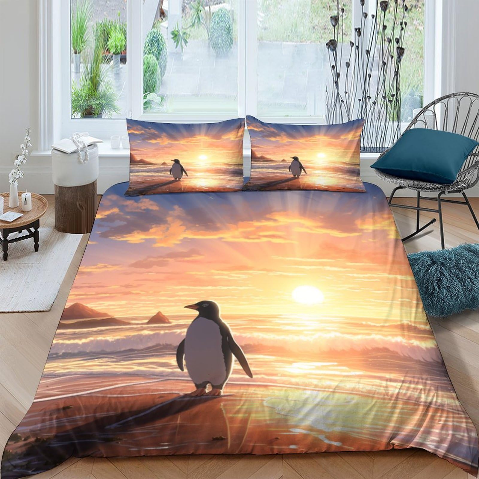 Parure de lit motif pingouin 220 x 240 cm pour une chambre hivernale cocooning