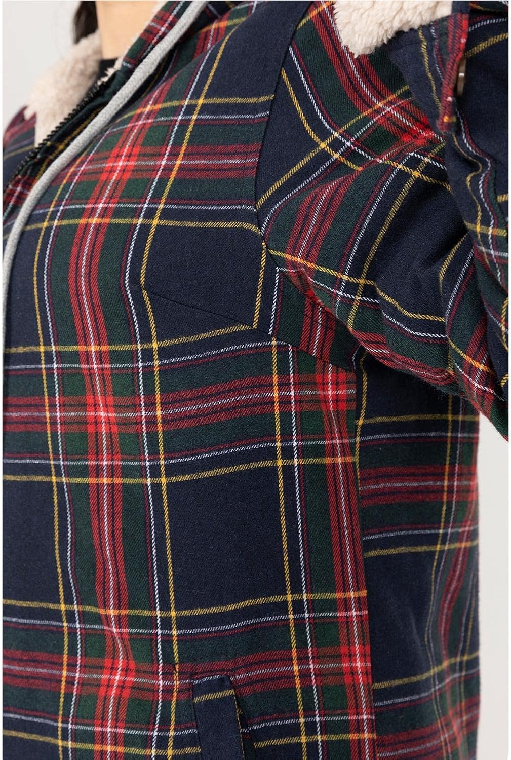 Lisskolo Women Sherpa Flannel Jacket Warm Fleece Lined Plaid Full Zip Flannel Shirt Jacket with Hood