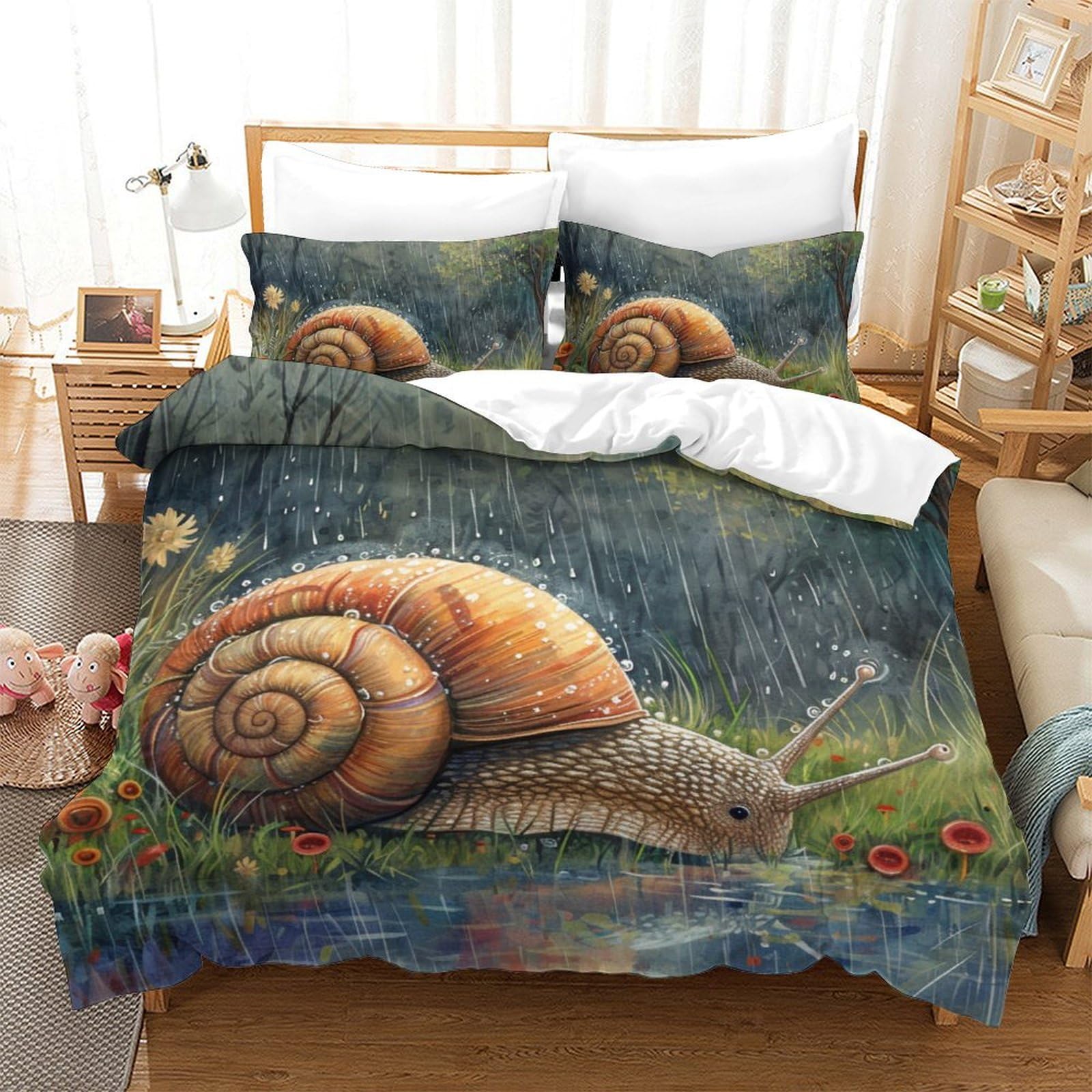 ENYISIYULO Duvet Cover Cute Snail Bedding Comforter Cover Set Girls 3 Piece for Kids Teens 3D Bedspread Quilt Cover with Zipper Closure Soft Microfiber Double（200x200cm）