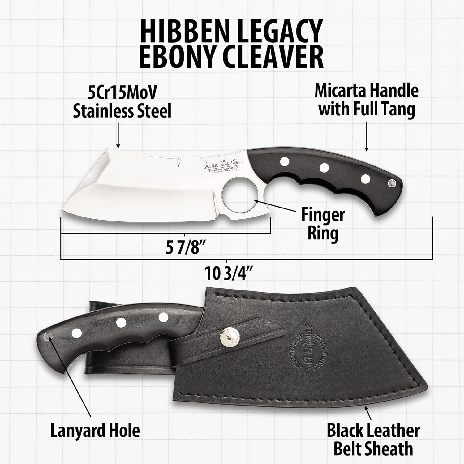 Gil Hibben Legacy Meat Cleaver Butcher Knife - 10.75” Length | Chopping Knife with Black Linen Micarta Handle Scales | Great for Bone & Meat Cutting