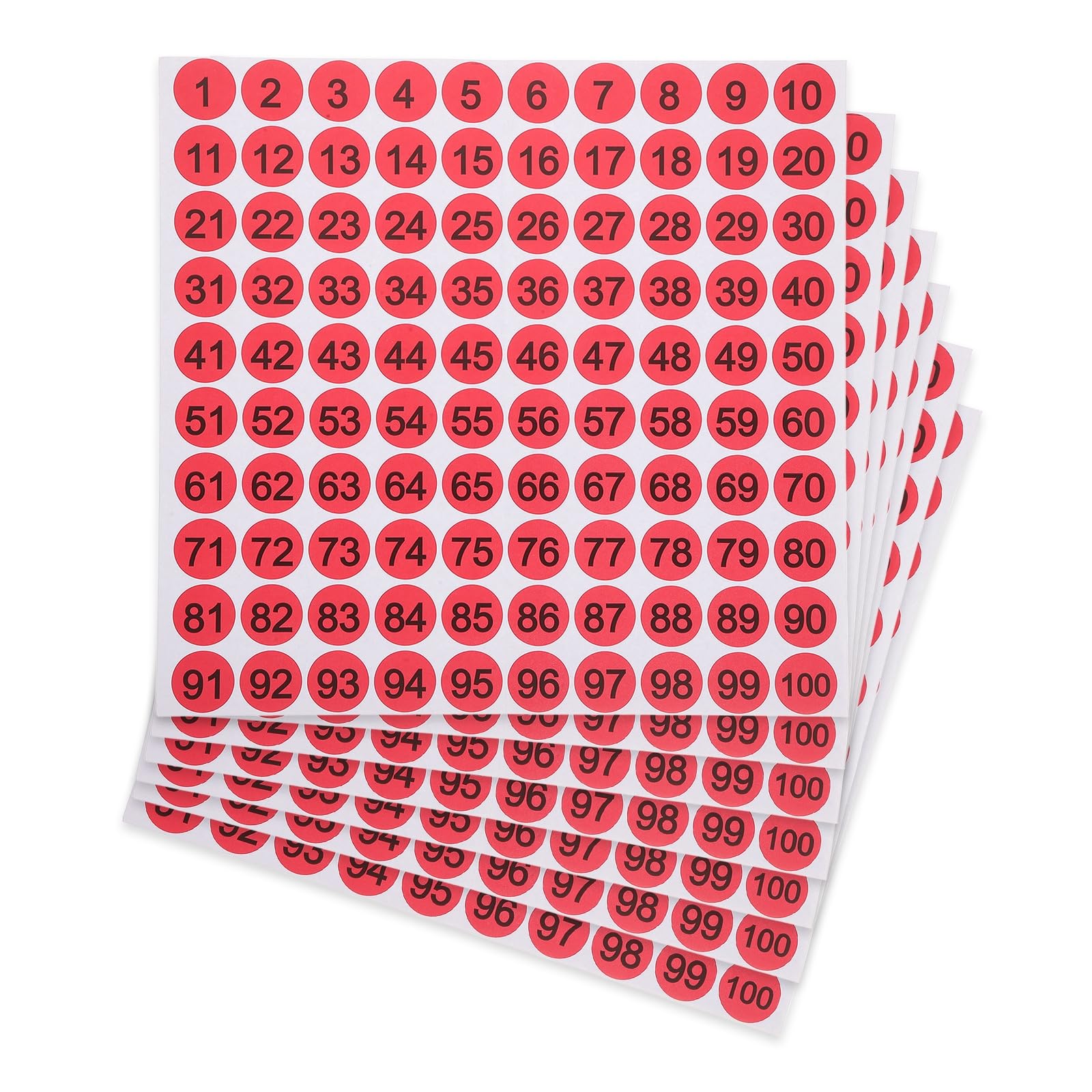 PATIKIL 25mm Consecutive Number Stickers, 7 Pcs 1 to 100 Waterproof Self-Adhesive Round Number Sticker Decal for Inventory, Storage Organization, Boxes, Bins, Toolbox, Lockers, Red